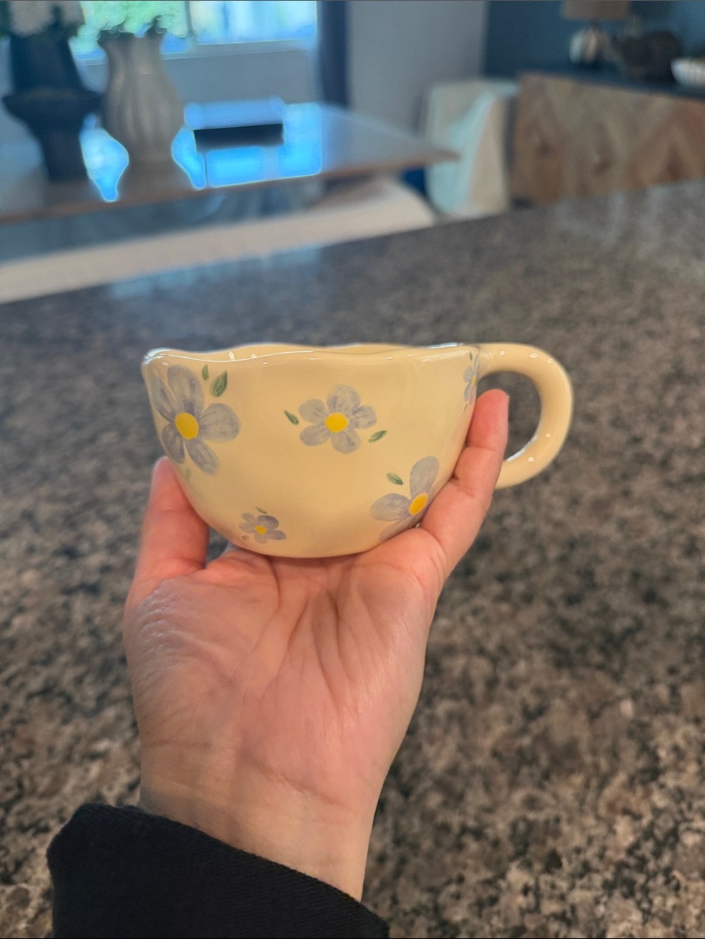 Hand-Painted Floral Ceramic Espresso Mug in Cream with Blue Flowers NWOT
